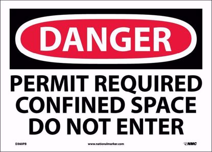 Picture of DANGER CONFINED SPACE PERMIT REQUIRED SIGN. 10" X 14". adhesive backed vinyl, PER EACH