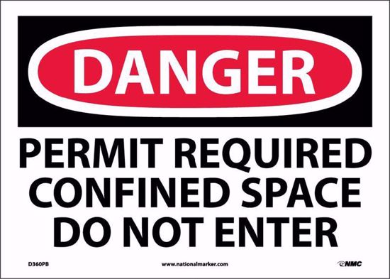 Picture of DANGER CONFINED SPACE PERMIT REQUIRED SIGN. 10" X 14". adhesive backed vinyl, PER EACH