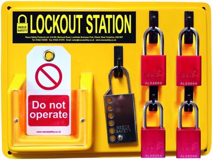 Picture of 4 lock lockout station, NON-Conductive, Keyed different (Picture not actual locks/hasps)