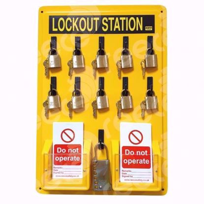 Picture of 10 lock lockout station, NON-Conductive, Keyed different (Picture not actual locks/hasps)