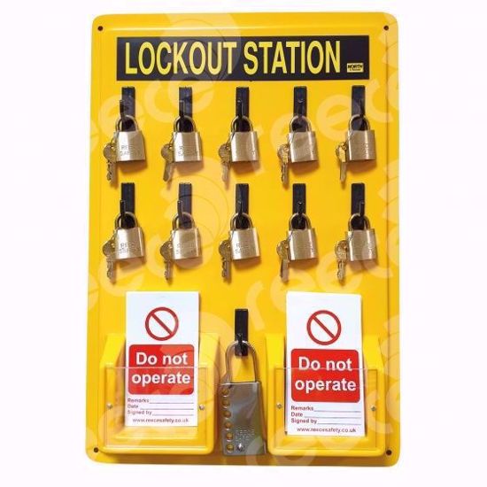 Picture of 10 lock lockout station, NON-Conductive, Keyed different (Picture not actual locks/hasps)