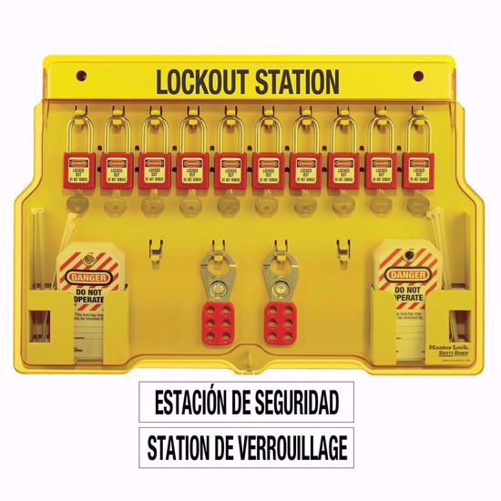 Picture of 10 lock COVERED lockout station, Translucent cover, NON-Conductive (Picture not actual locks/hasps)